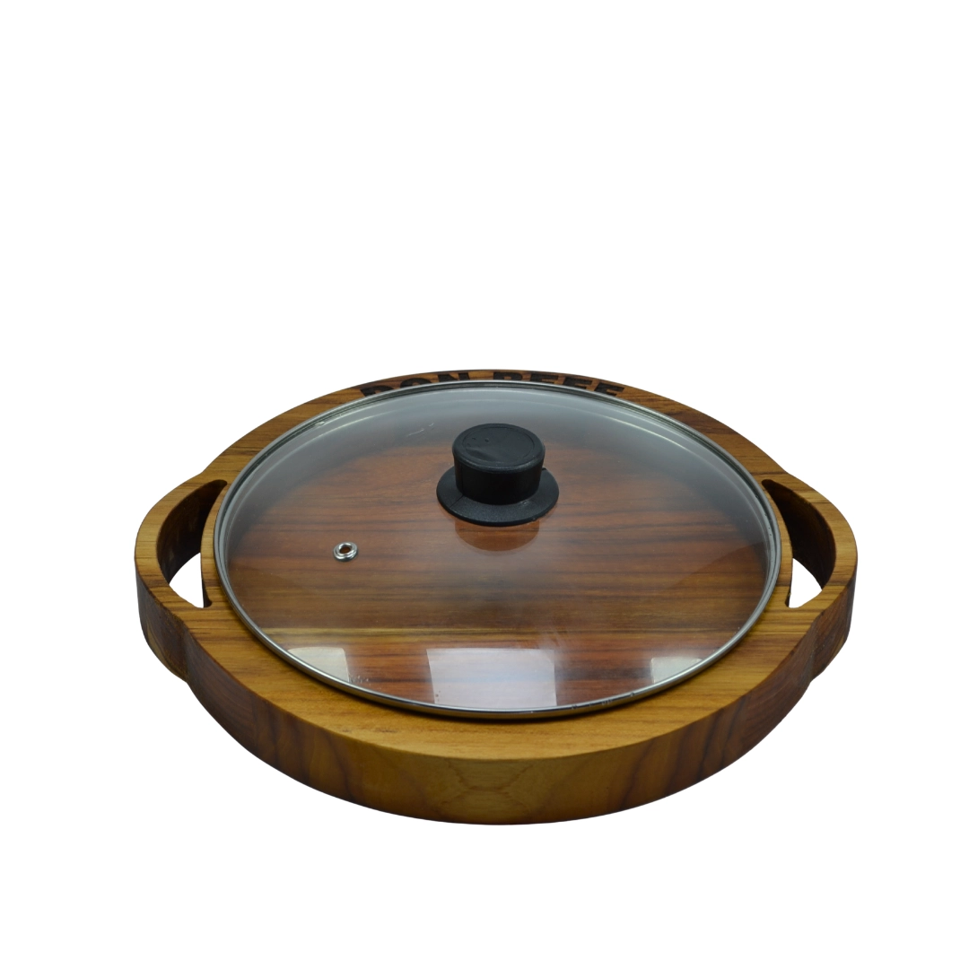 Gamela De Madeira Teca Redonda Com Tampa De Vidro 30cm