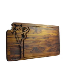 Tábua De Churrasco Boi 60x30cm Madeira Teca Com Porta Molho